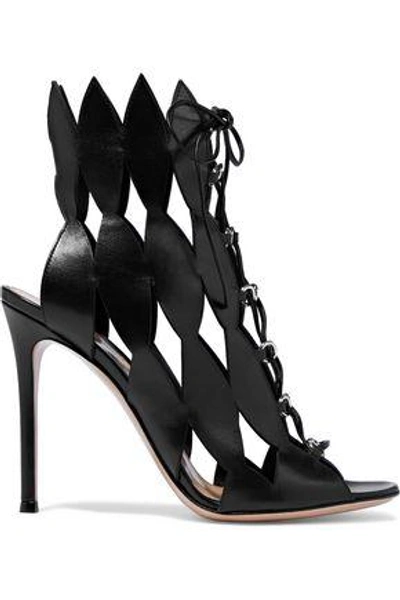 Gianvito Rossi Woman Lace-up Cutout Leather Sandals Black