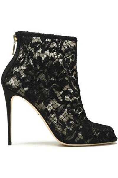 Dolce & Gabbana Woman Corded Lace And Mesh Ankle Boots Black