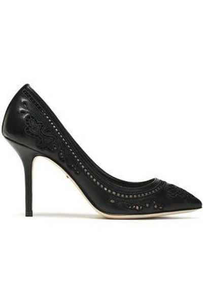 Dolce & Gabbana Woman Cutout Embroidered Leather And Mesh Pumps Black