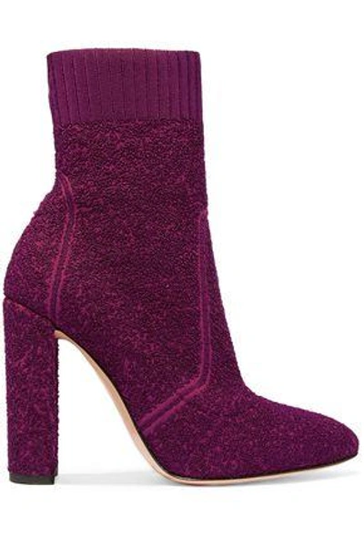 Gianvito Rossi Woman Isa Bouclé-knit Sock Boots Plum