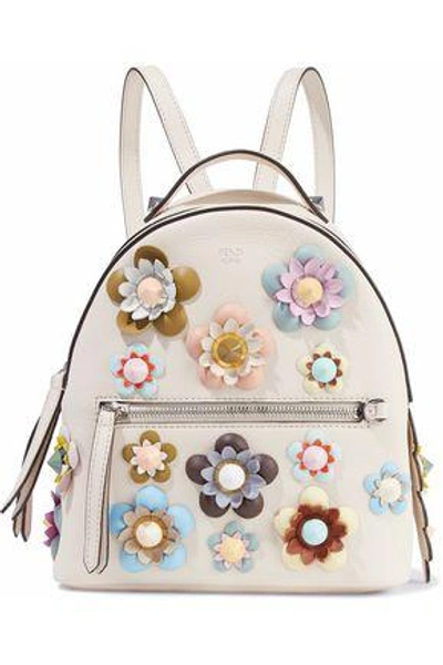 Fendi Zaino Mini Floral-appliquéd Leather Backpack In Off-white