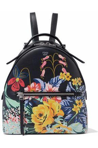 Fendi Woman Floral-print Leather Backpack Black