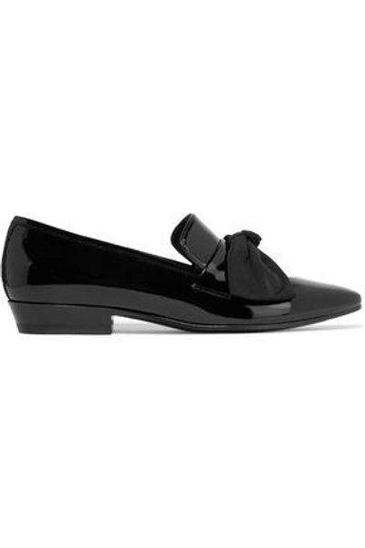 Saint Laurent Deven Bow-embellished Patent-leather Loafers In Black