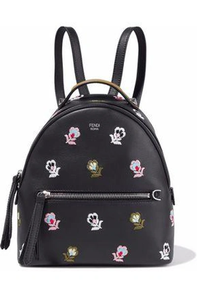 Fendi Embroidered Leather Backpack In Black