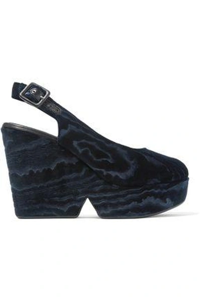 Robert Clergerie Woman Dylantin Devoré-velvet Platform Slingback Sandals Midnight Blue