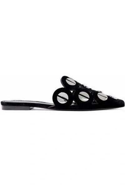 Mercedes Castillo Woman Kris Cutout Studded Velvet Slippers Black