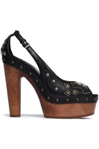 Roberto Cavalli Woman Studded Leather Platform Sandals Black