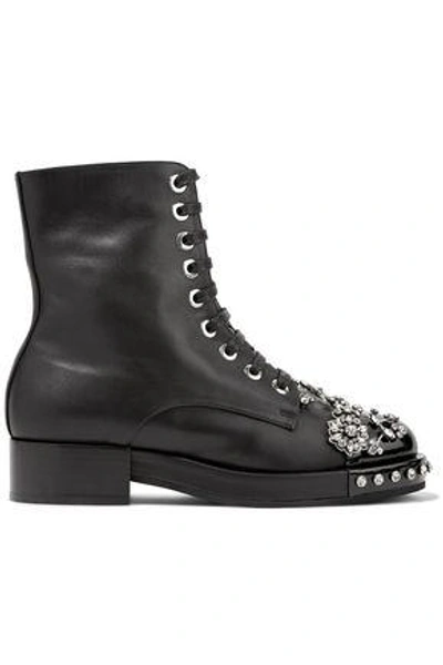 N°21 N&deg;21 Woman Crystal-embellished Smooth And Patent-leather Ankle Boots Black