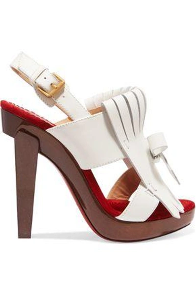 Christian Louboutin Soclogolfi 120 Fringed Leather Platform Sandals In White