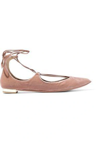 Aquazzura Christy Velvet Point-toe Flats In Antique Rose