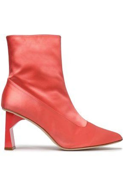 Tibi Satin Ankle Boots In Coral