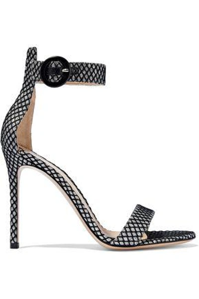 Gianvito Rossi Woman Portofino 105 Glittered Snake-effect Leather Sandals Silver