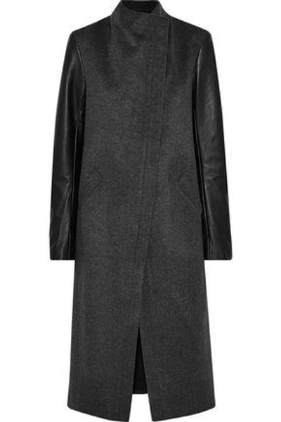 Veda Woman Cadillac Leather-paneled Wool-blend Coat Anthracite