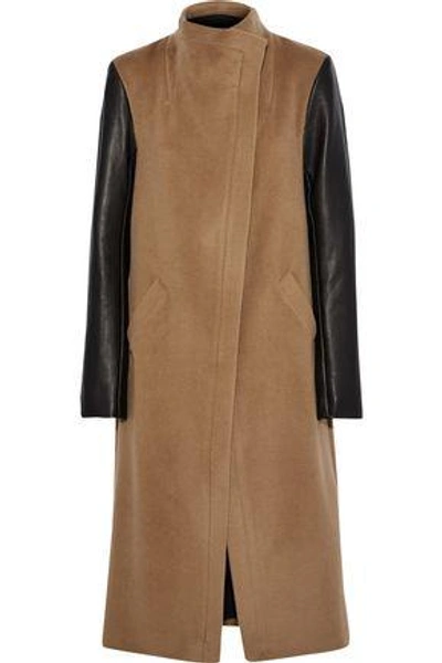 Veda Woman Cadillac Leather-paneled Wool-blend Coat Camel