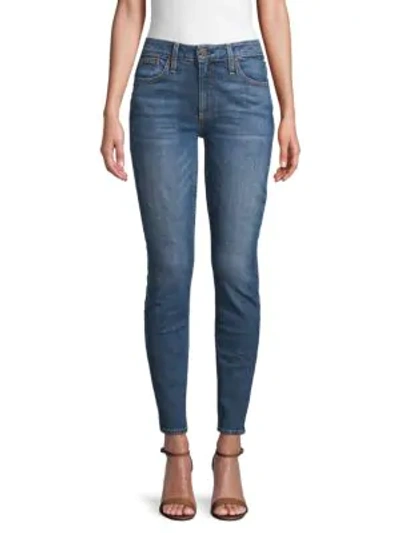 Alice And Olivia Alice + Olivia Woman Good Studded Mid-rise Skinny Jeans Mid Denim In Medium Blue