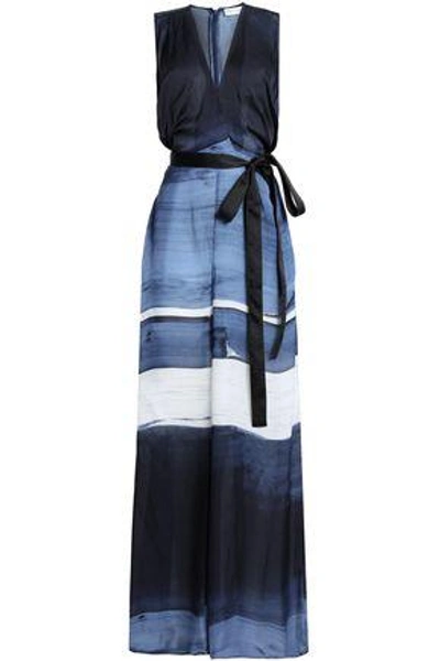 Amanda Wakeley Wrap-effect Printed Silk-georgette Wide-leg Jumpsuit In Blue