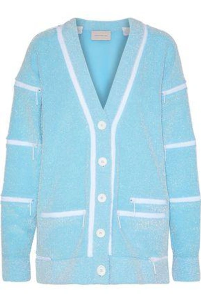 Christopher Kane Woman Zip-detailed Tinsel Cardigan Turquoise