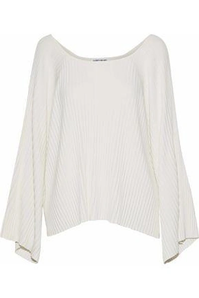 Elizabeth And James Draped Ribbed-knit Top In Ivory