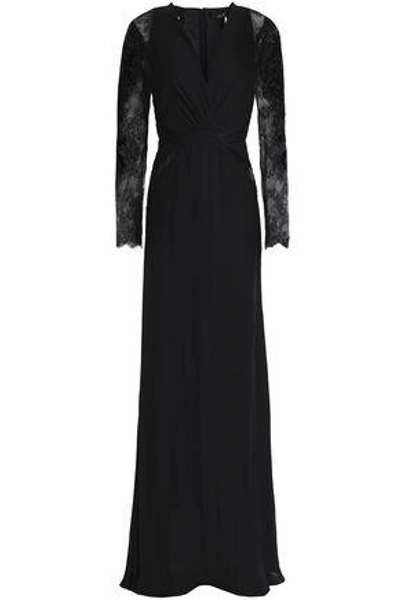 Roberto Cavalli Woman Velvet-trimmed Embellished Crepe Gown Black