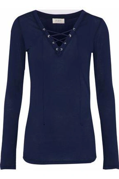 Ana Heart Lace-up Supima Cotton-jersey Top In Navy