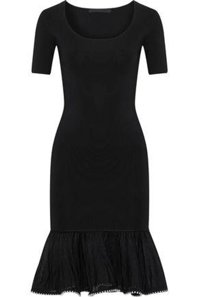 Alexander Wang Fluted Embellished Stretch-knit Dress In Black