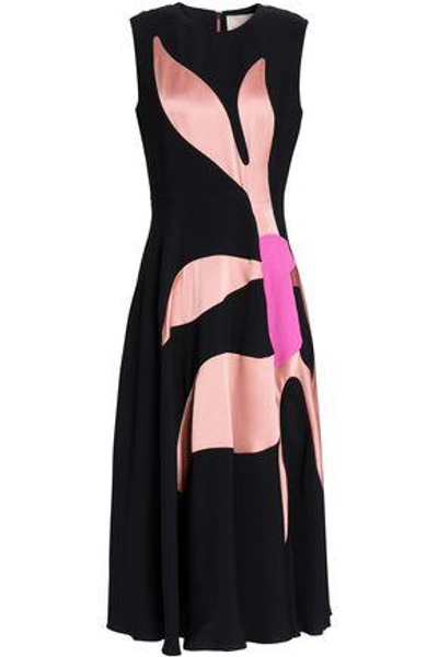 Roksanda Woman Fluted Satin-paneled Silk-blend Crepe Midi Dress Black