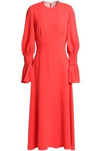 Roksanda Woman Satin-trimmed Shirred Silk-cady Midi Dress Coral
