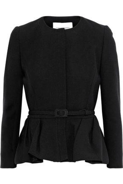 Carolina Herrera Woman Belted Wool And Cotton-blend Crepe Peplum Blazer Black