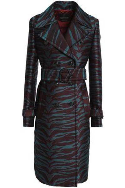 Roberto Cavalli Woman Double-breasted Jacquard Trench Coat Merlot