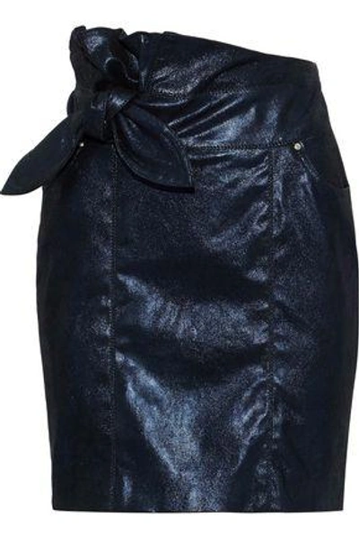 Iro Woman Knotted Leather Mini Skirt Midnight Blue