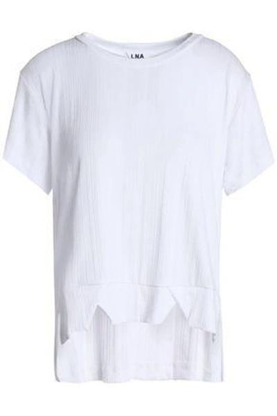 Lna Nomade Asymmetric Ribbed Stretch-jersey T-shirt In White