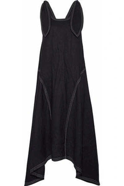 Paper London Woman Ricki Baker Knotted Linen Midi Dress Black