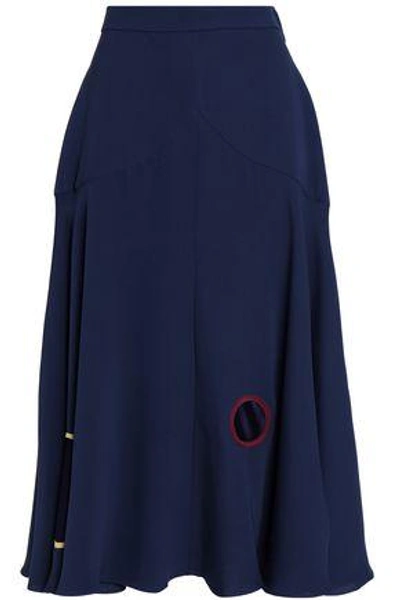 Roksanda Satin-paneled Silk-cady Midi Skirt In Navy