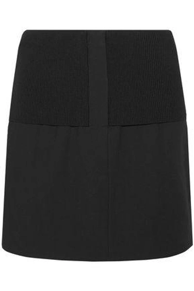 Tibi Ribbed Knit-paneled Crepe Mini Skirt In Black