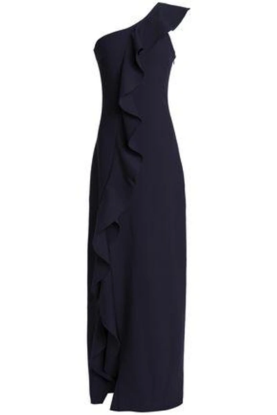 Cinq À Sept One-shoulder Ruffled Cady Gown In Navy