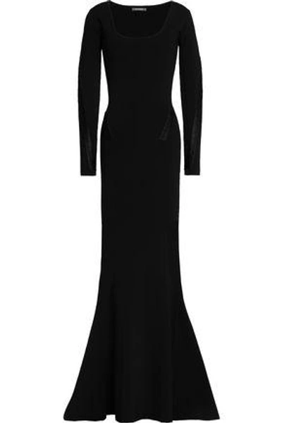 Zac Posen Woman Lace-up Fluted Ponte Gown Black