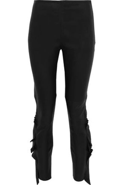 Iro Cardash Ruffle-trimmed Leather Skinny Pants In Black