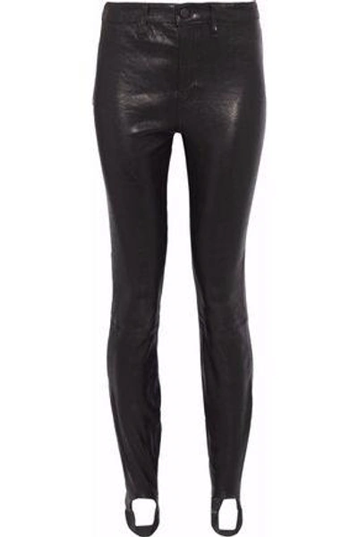 J Brand Woman Textured-leather Stirrup Leggings Black