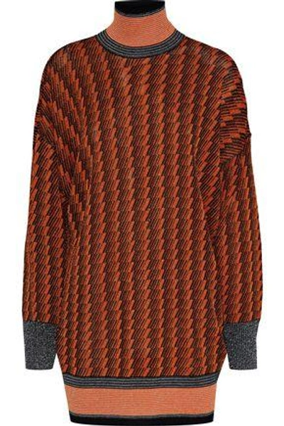 By Malene Birger Metallic Jacquard-knit Turtleneck Sweater In Orange