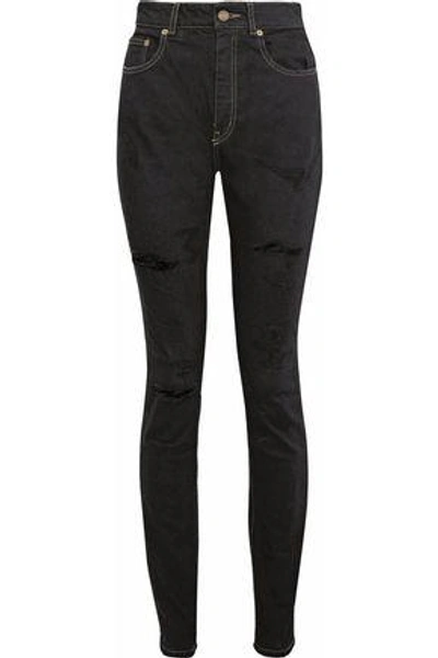 Saint Laurent Woman Distressed High-rise Skinny Jeans Black