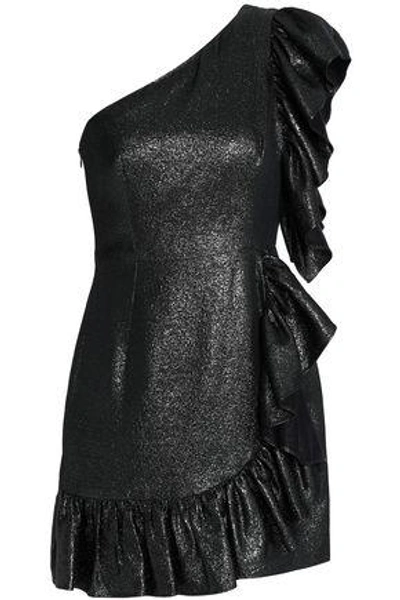 Sandro Woman Metallic Ruffled Stretch-knit Mini Dress Gunmetal