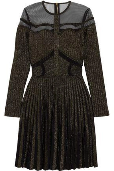 Elie Saab Woman Tulle-paneled Metallic Ribbed-knit Mini Dress Black