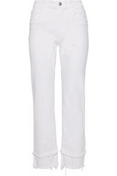 3x1 Woman Petal Higher Ground Cropped Distressed Slim Boyfriend Jeans White