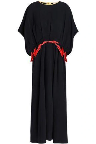 Roksanda Woman Satin-trimmed Pleated Silk-crepe Midi Dress Black