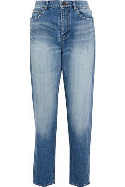 Saint Laurent Woman Faded High-rise Straight-leg Jeans Blue