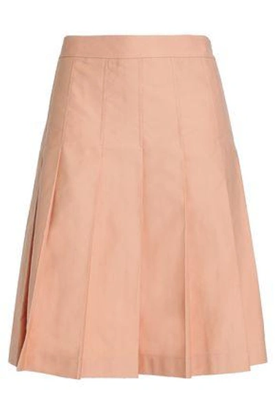 Marni Woman Pleated Cotton And Linen-blend Twill Skirt Peach