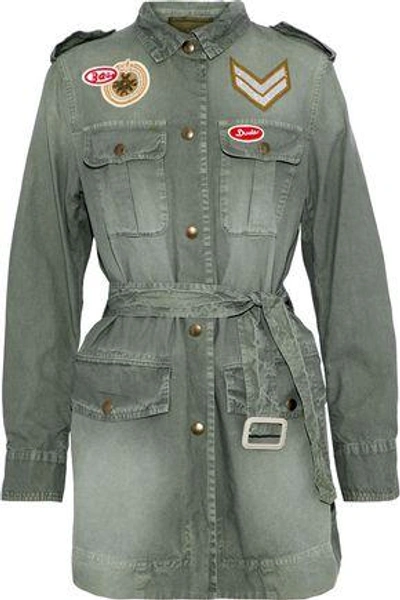 Mr & Mrs Italy Embellished Belted Cotton-canvas Jacket In Grey Green