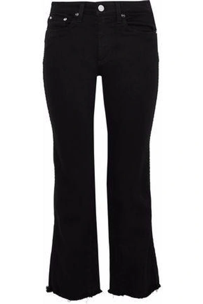 Alice And Olivia Perfect Frayed High-rise Kick-flare Jeans In Black