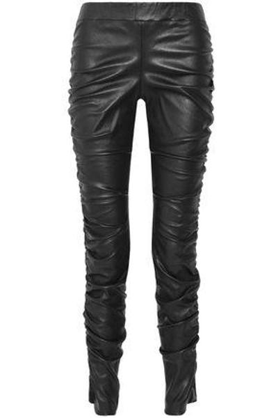 The Row Orshen Ruched Leather Leggings In Black