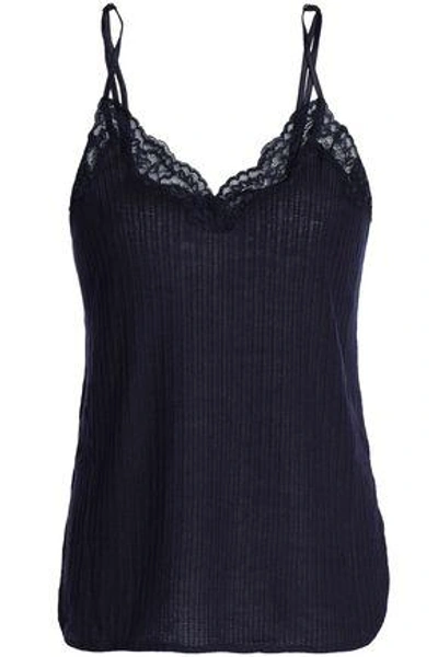 Stella Mccartney Woman Lace-trimmed Ribbed Jersey Camisole Midnight Blue